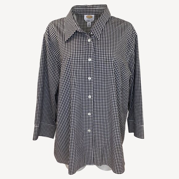 Talbots Womens Gingham Stretch Button Up Shirt Long Sleeve Black Size 3XL 24W - Picture 1 of 11